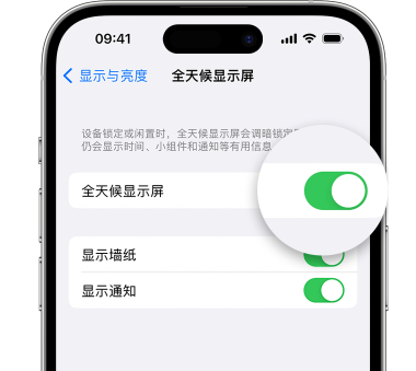 南阳苹果15预约维修分享iPhone15如何设置全天候显示屏幕可见 